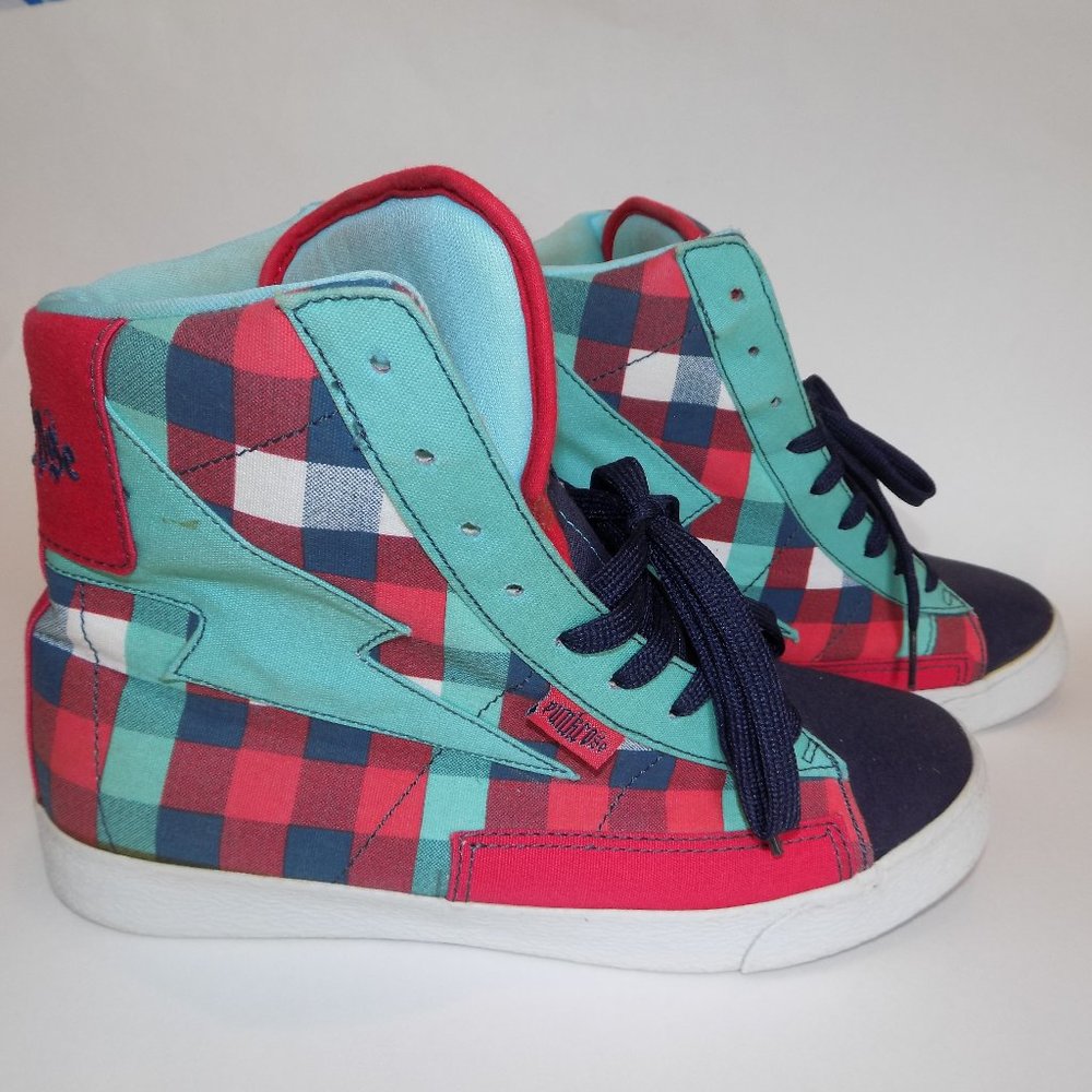 Vintage PUNK ROSE Checkered Canvas High Top Sneakers Size 8.5